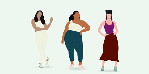 three different women are side by side. Strong girls. vector illustration
