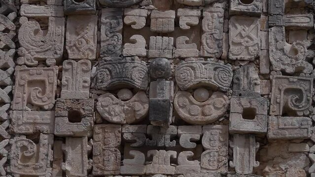 Decorative Details of Uxmal Archeological Site, Ancient Mayan City in Yucatan, Mexico
