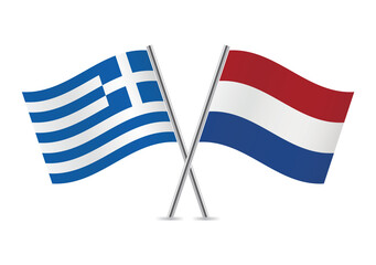 Greece and Netherlands crossed flags. Greek and Netherlandish flags, isolated on white background. Vector icon set. Vector illustration.