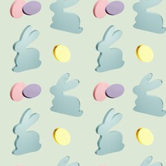 Seamless pattern with 3d illustration Easter symbol rabbit and eggs