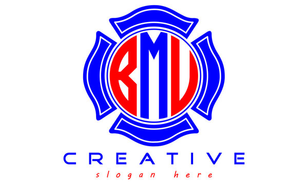 BMU three letters circle monogram initial geometric curves logo design