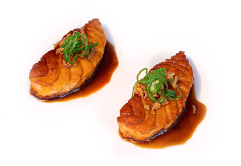 Traditional Japanese cuisine, traditional Asian food, teriyaki salmon