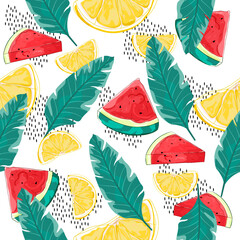 Watermelon and Lemon Pattern.Summer pattern.Fresh concept design.tropical