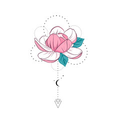 Magnolia with arrow.Flower design.Tattoo design.blooming