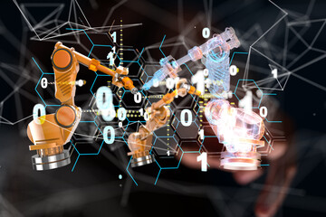 Neural network 3D illustration. Big data and cybersecurity