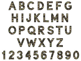 Camouflage Army Alphabet Letter and Number Clipart Set