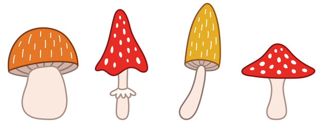 Forest Mushrooms Clipart Set - Color