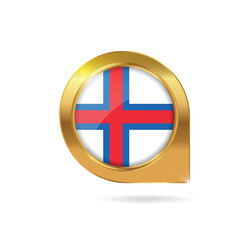 Fototapeta premium Flag of Faroe Islands, location map pin, pointer flag, button with the reflection of light and shadow, gold frame, Icon country. Realistic vector illustration on white background