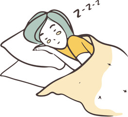 Woman Sleeping Colored Illustration
