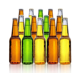 Frosty bottles of beer isolated on a white background. 3d render
