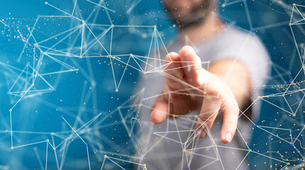 Digital cyberspace with particles and Digital data network connections concept