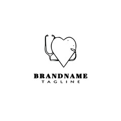 heart care logo cartoon design icon black isolated vector illustration