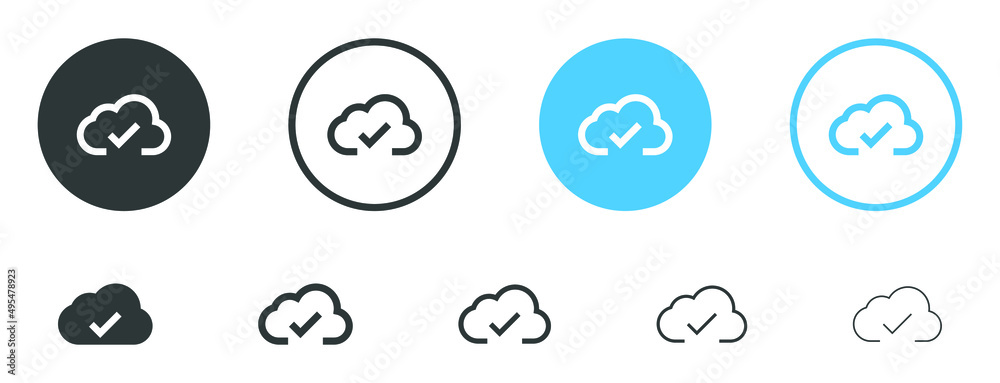 Aufkleber cloud check complete icon . clouds with check mark icons software update process completed
