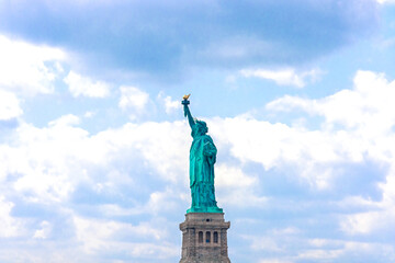 Right side view of the Statue of Liberty in New York City.