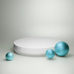 3d render illustration abstract geometric shape background podium template for presentation white color with blue