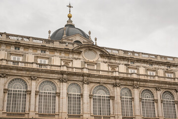 Fototapeta premium Facade of the Royal Palace in Madrid, Spain. This royal residence is also called the Palace of the East. 
