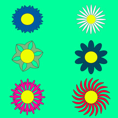 Set of vector images of colorful flowers in cartoon style isolated on a white background