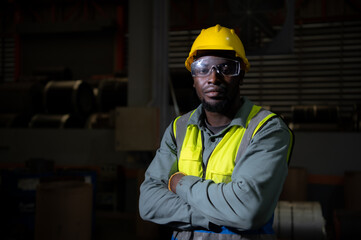 Portrait of heavy industrial workers working