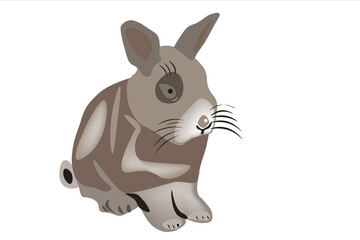 Cute gray rabbit, striped, with small details.