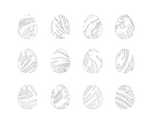 Easter eggs in sketchy strokes. Hand drawn artistic symbols. Set of black and white vector images