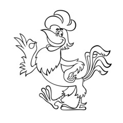 Contour image of a stylized rooster. The rooster shows the OK gesture. Proud rooster in cartoon style.