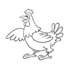 A stylized image of a funny mother hen. Outline drawing of a cartoon chicken.