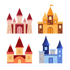 Fairy tale castles collection. Vector objects isolated on white background. 