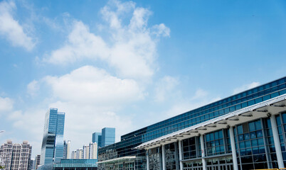 Modern financial building with facade of glass