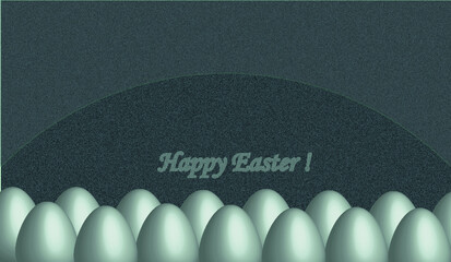 Wielkanocna karta, srebrne jajka na ciemnym grafitowym tle i napis Happy Easter. © Aga Bak