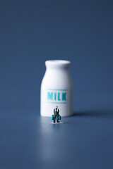 Healthy dairy milk with producer.