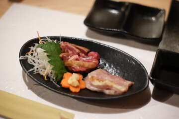 Japanese traditional  raw chicken sashimi, Torisashi.