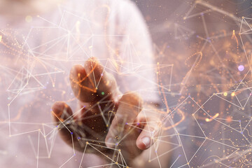 Businessman using data network with his fingers