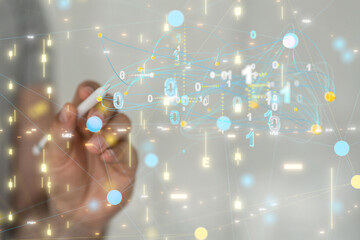 Global network. Blockchain. 3D illustration. Neural networks and artificial intelligence. Abstract  3d