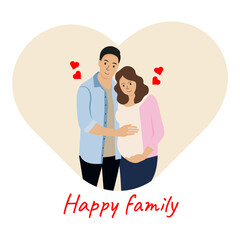 Happy family. Future parents in anticipation of a child, baby. Couple in love. Family. Рregnancy.Рregnant woman,girl .Vector illustration.