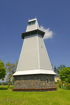 Lookout Tower stands on Kapelsky vrch at the western outskirts of Zamberk. Lookout tower was built in 1932. Eastern Bohemia, Czech republic, Europe