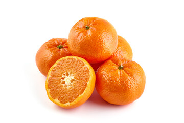 Tangerine or clementine, close-up, isolated on a white background.
