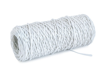Spool of white artificial threads on a white background