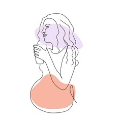 Line art woman pregnant belly, hand drawing silhouette of mother, pregnancy sketch