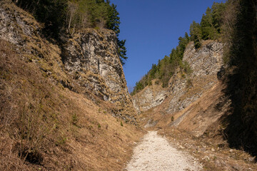 Pieniny National Park in Carpathian Mountains, Poland - 03.27.2022 - Sunny day with nice view on Three Crowns.