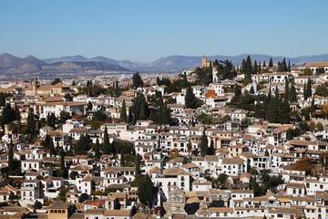 The panorama of old town of Granada, Albaicin, in Spain	