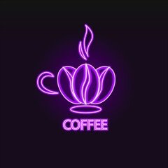Coffee shop logo. Icon. Neon logo. Coffee beans. A cup of coffee.