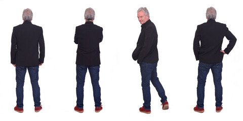 various poses of the same man from behind on white background