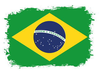 flag of Brazil on brush painted grunge banner - vector illustration