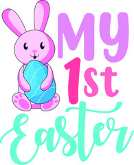 Fototapeta premium My 1st easter hand lettered quote. Kid Easter print with lettering. My first Easter for boy. Good for posters, textiles, t shirts.