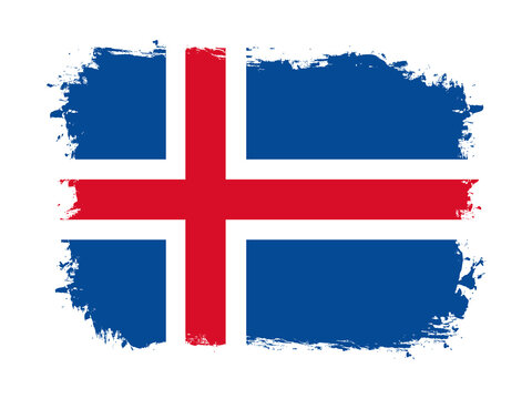 flag of Iceland on brush painted grunge banner - vector illustration