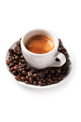 Fototapeta premium Tazzina di espresso napoletano con chicchi di caffè tostato 