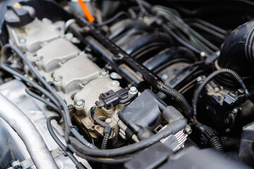 small motor of a trolley with cables in the air