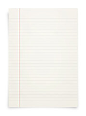 White paper sheet isolated on white with clipping path. White notebook paper.