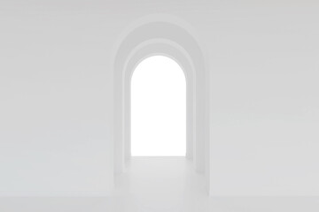 White architecture arch hallway space. Abstract arch curve corridor.