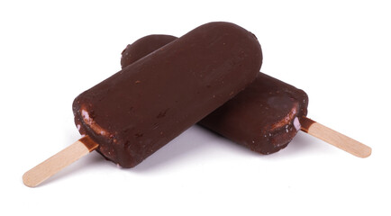 Brown chocolate ice cream isolated on white background.